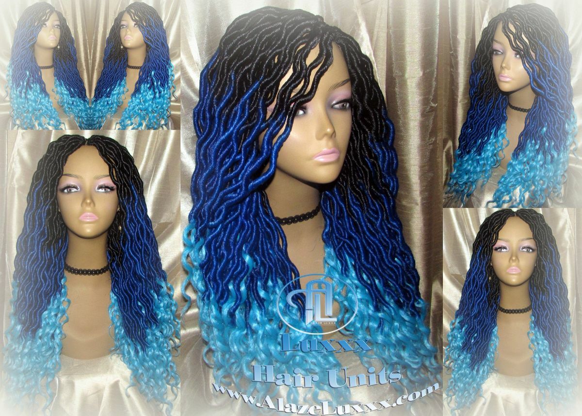 Goddess Locs Blue Ombre curly synthetic Mermaid Drag Queen Cosplay Wig Carnival