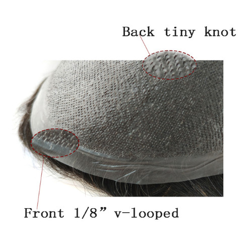 Men’s Poly Skin Hairpiece Front V-loop Invisible Hairline Toupee Wigs For Men