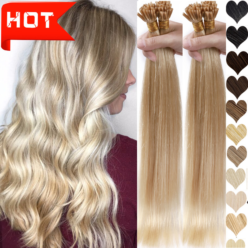 100 Strands I-Tip Stick Tip Hair 100% Human Hair Extensions Micro NaNo Ring Bead