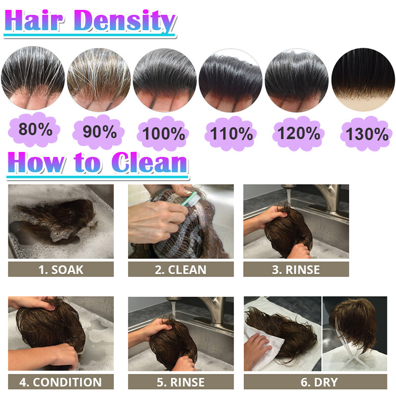 Full Poly Skin Mens Toupee PU Remy Human Hair System Replacement Wigs for Men US