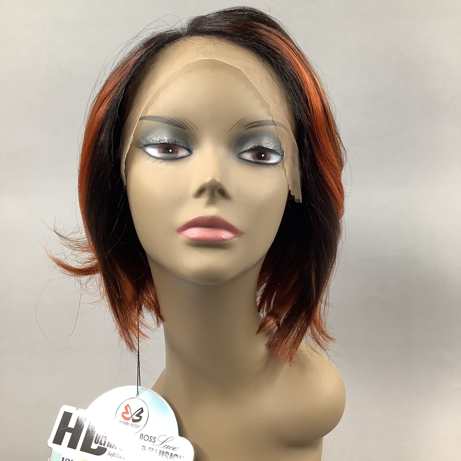 Luna Wig TTL1B/SHCP Black & Copper Curtain Bang Bob HD 13×5 Lace Front Synthetic