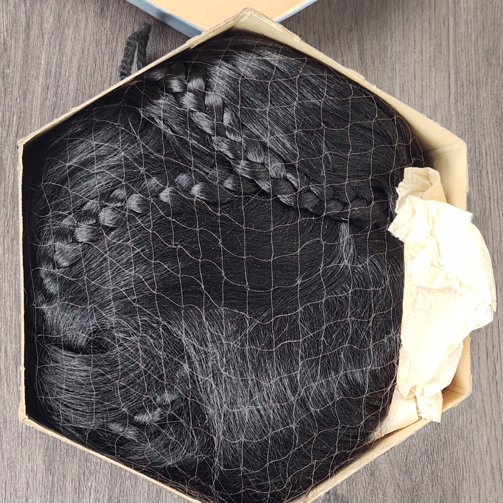 Vintage Heavenly Hair Creations Braided Bun Hairpiece Set Black Wig 1960s
