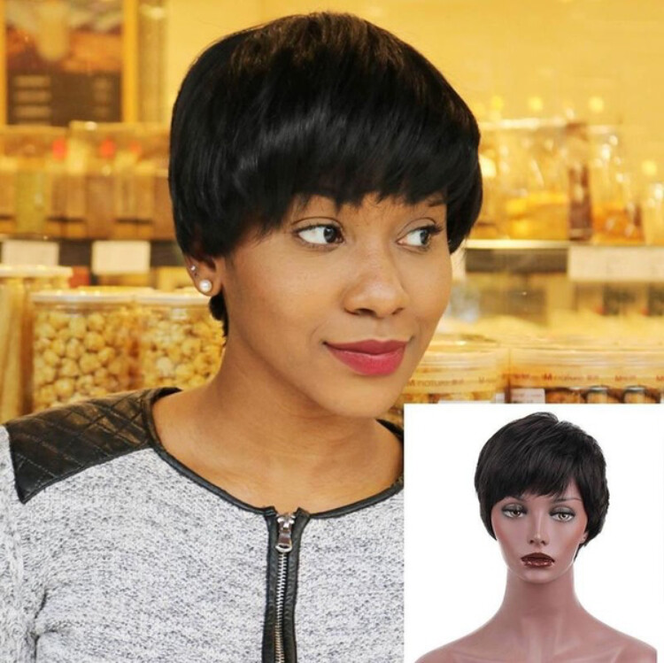 Short Natural Human Hair Wigs With Bang Soft Hair Daily Use Party Wig for Women