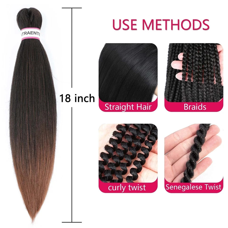 Pre Stretched Braiding Hair,18 Inch 8 Packs Ombre 18 (Pack of 8), T1B/30