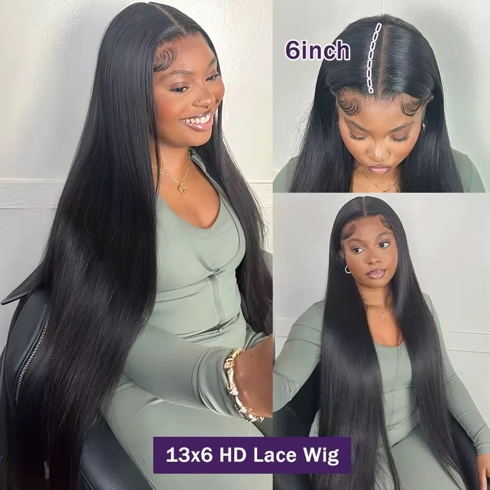 Straight Lace Front Wigs Human Hair 250% Density 13×4 Full Frontal Transparent