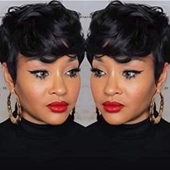 Short Black Curly Wig Pixie Cut Human Hair Wigs No Lace Glueless Wave Wig Soft