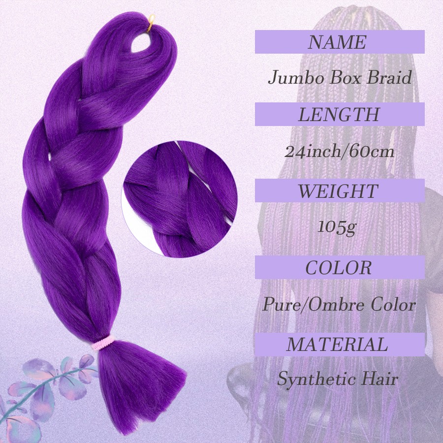 60cm Purple RUMI HAIR Jumbo Braid Rainbow Box Crochet Braiding Hair Extensions