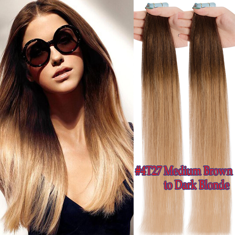 Ombre 120g Tape In Russian Remy Human HaIr Extensions Full Head Skin Wefts THICK