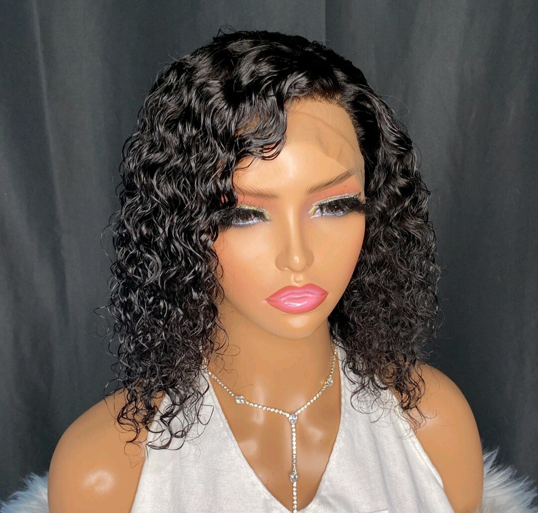 12A 12INCH RAW PERUVIAN LACE 360 FRONTAL WIG WATER WAVE 180% DENSITY NATURAL 1B#