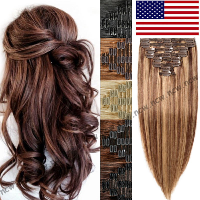 Deluxe 160g+ Clip in Remy Human Hair Extensions Full Head Double Weft Ombre B793