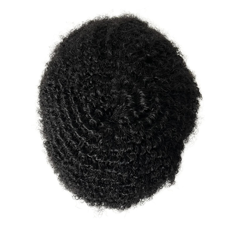 Virgin Human Hair Toupee #1b Black 6mm Wave 8×10 Mono Lace for Black Men