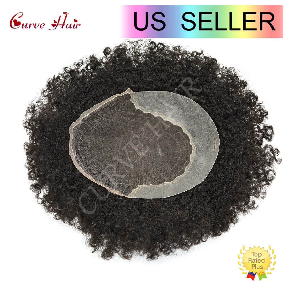 Afro Toupee for Black Men French Lace Afro Weave Kinky Curly Mens Wig Hair Units