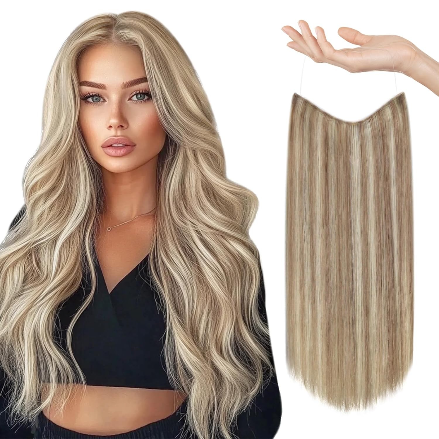 12-26inch 100G Handmade Human Hair Invisible Wire good Handband Hair Extensions