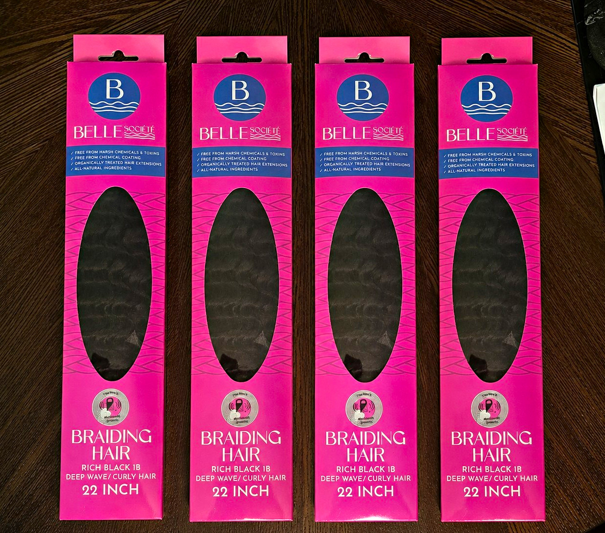 Belle Societe Braiding Hair Extension Deep Wave Curly 22 in Black 1B Heat 4pk