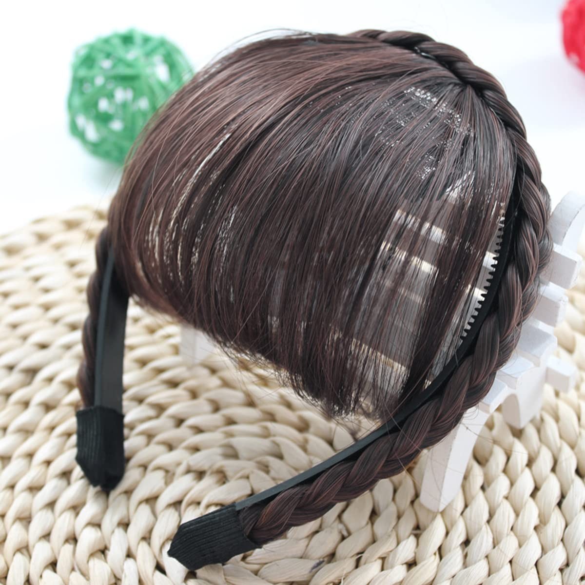 Front Hair Bangs Wigs Headband, Synthetic Wigs Headband for Women Girls (Dark…