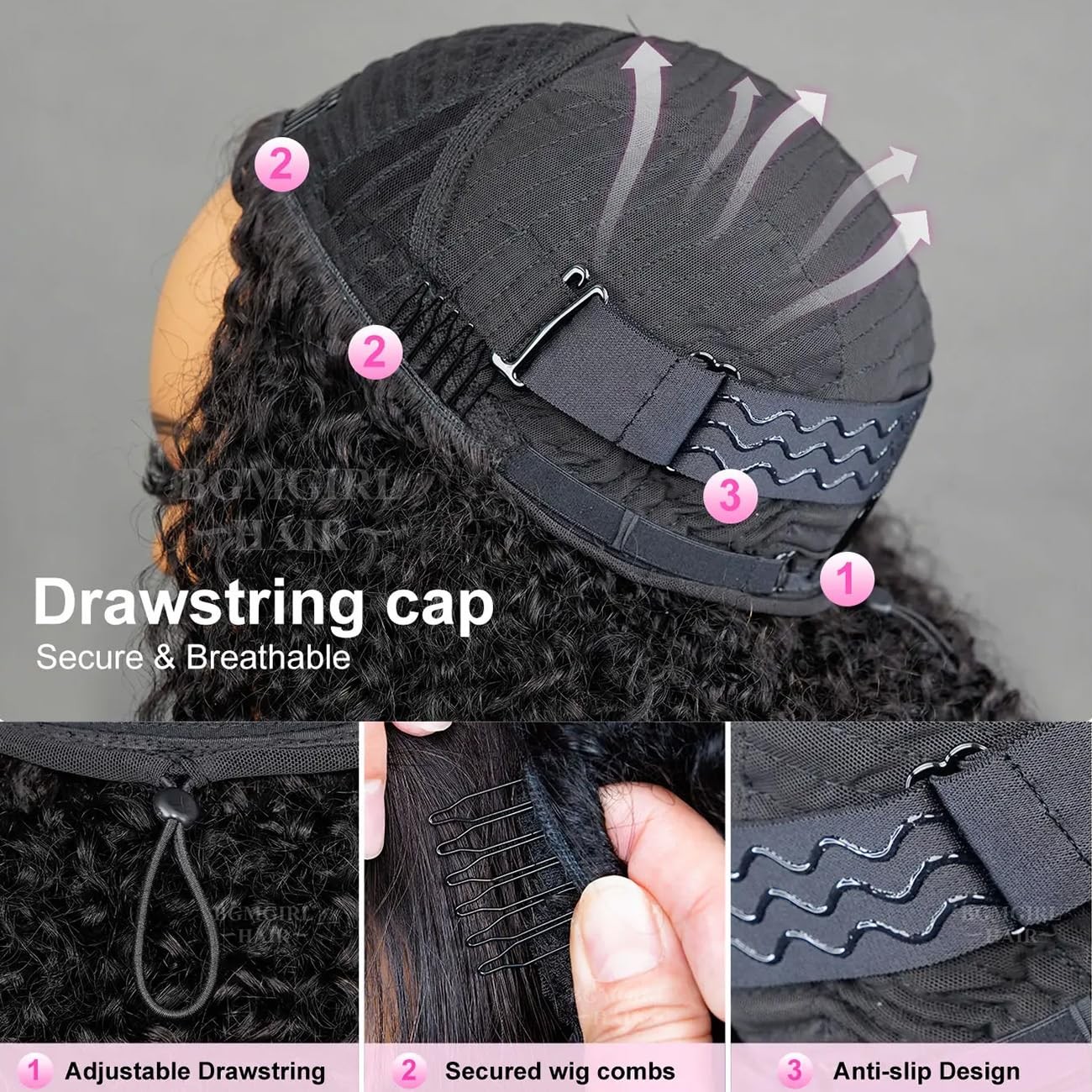 Bgm Girl Half Wig Human Hair Kinky Curly 3 In 1 Wigs Beginner Friendly Flip