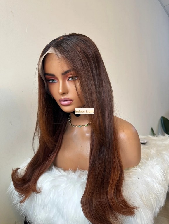 24 Inches Shadow Roots Chocolate Brown 13×4 Lace Front 100% Human Hair Wig