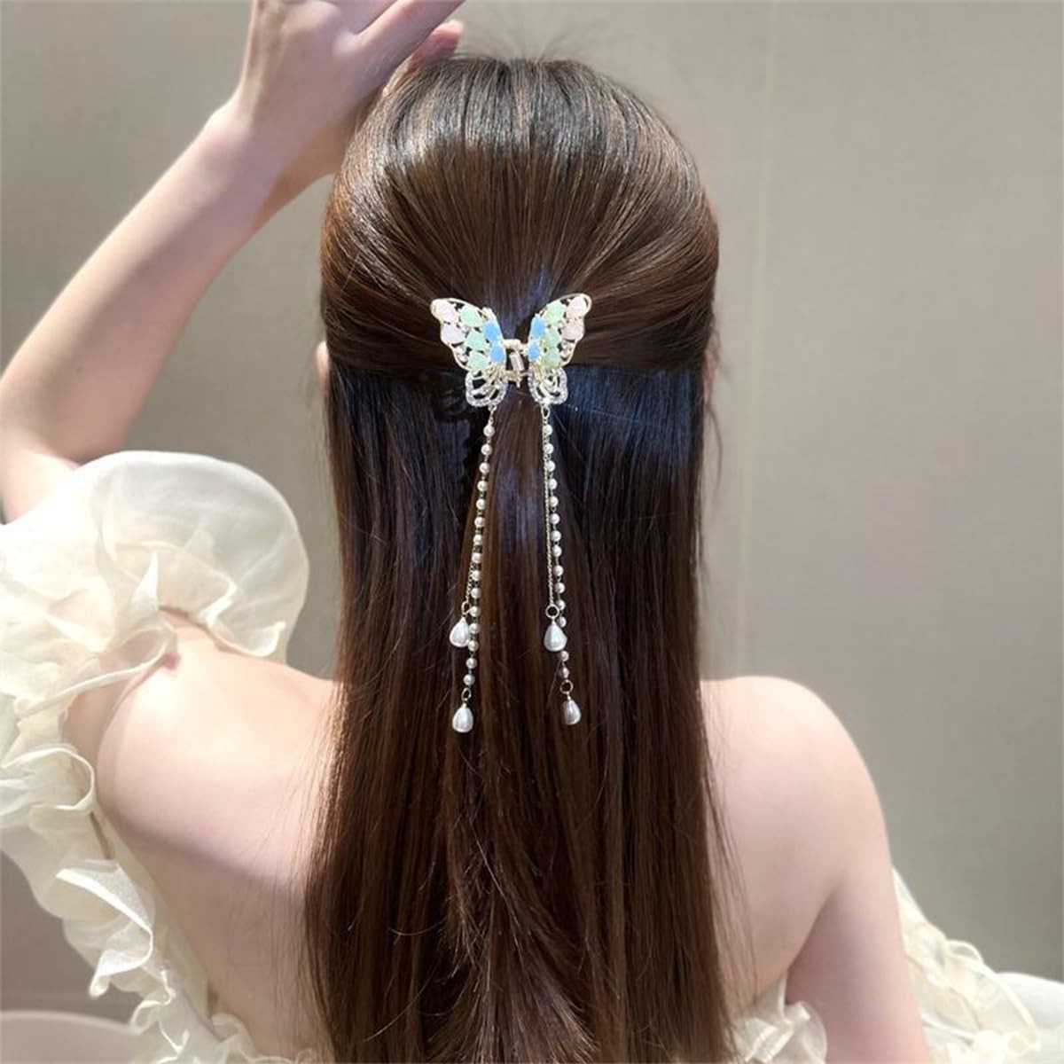 3 Pieces Butterfly Hair Claw Clip Butterfly Tassel Hair Clips Rhinestone Metal E