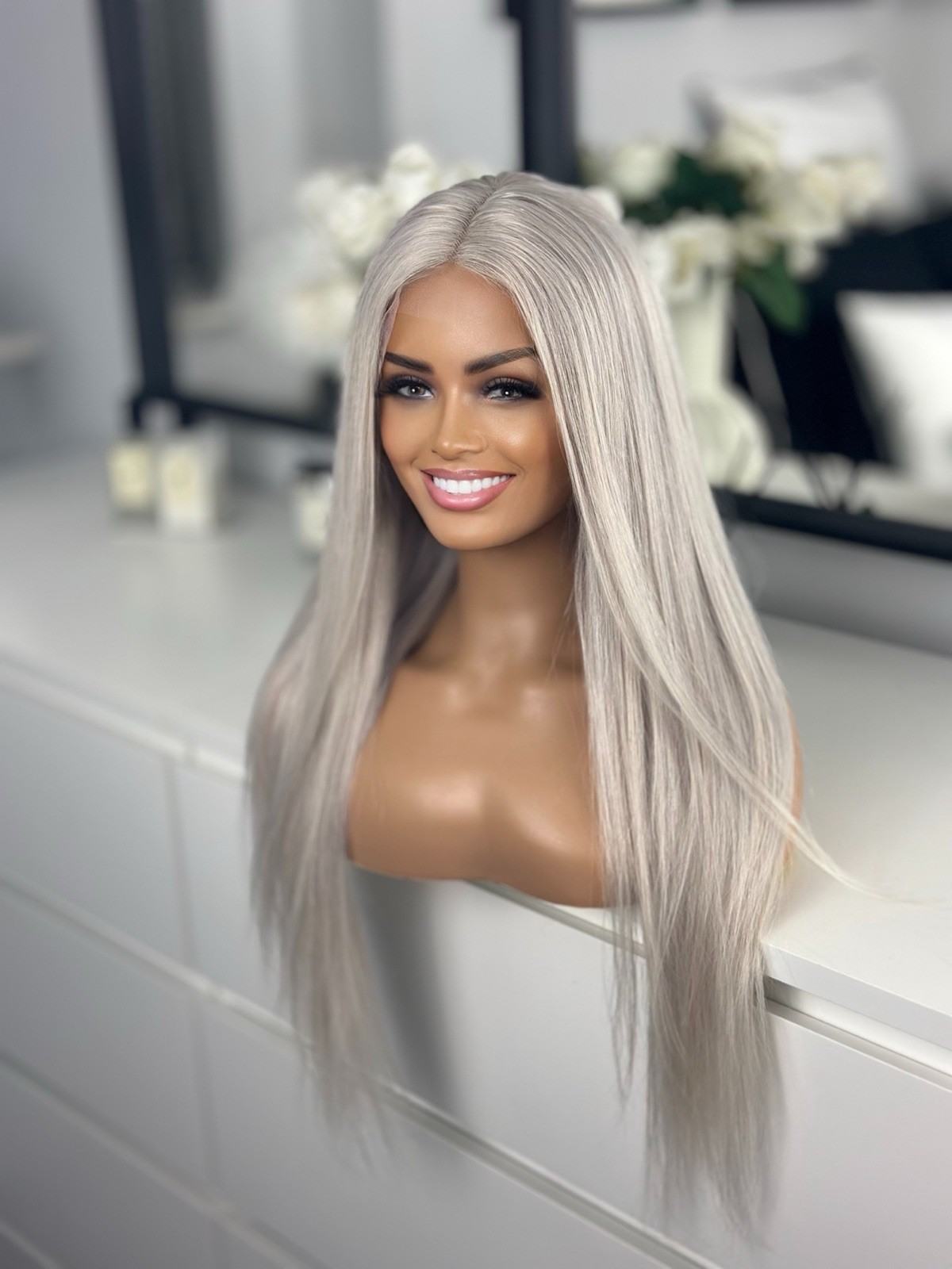 Silver Fox Grey Ice Ash White Platinum 13×4 Lace 100% Human straight Hair Wig