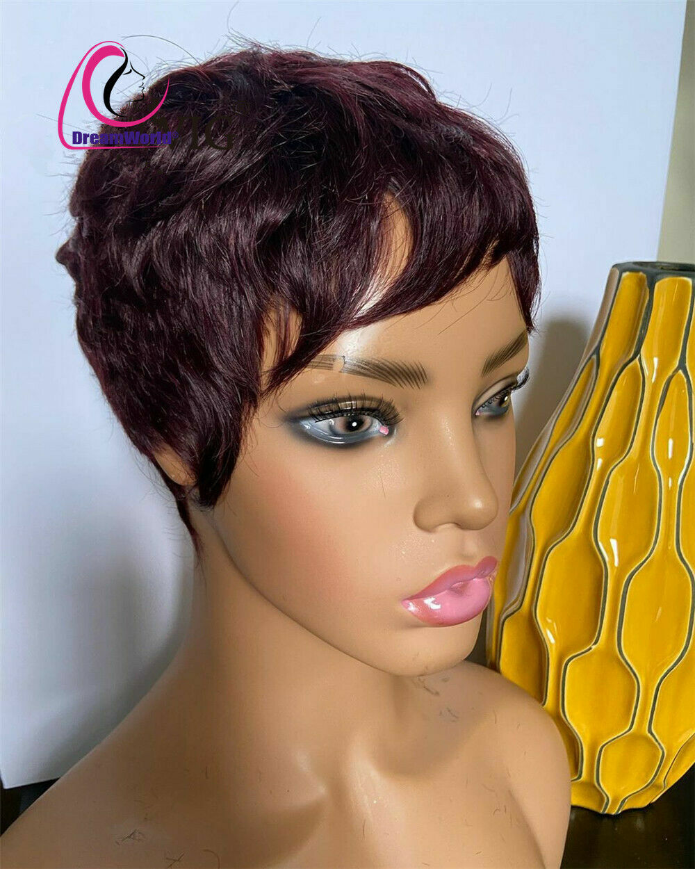Burgundy Red Wig Short Pixie Cut Wigs Natural Wave Human Hair Wigs Peruvian Hair
