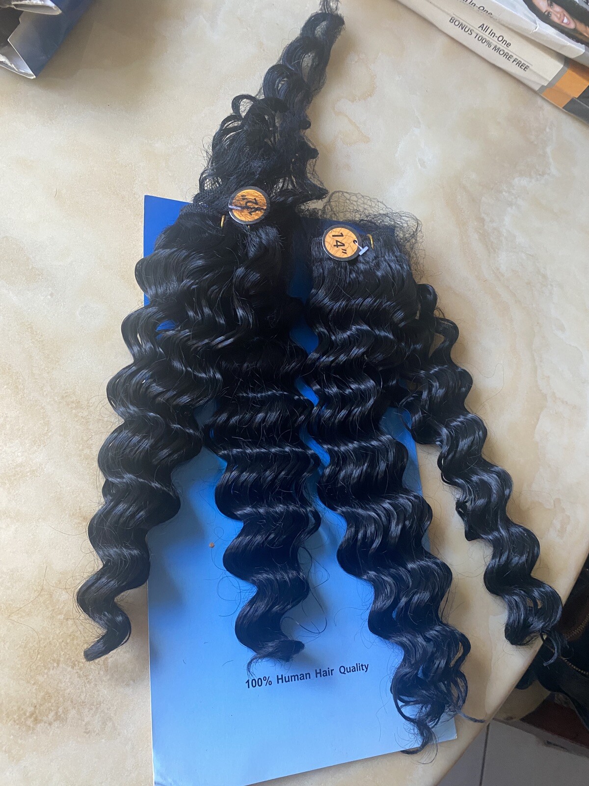 HAIRTREND SYNTETHIC HAIR ALL IN ONE DEEP WAVE 12 12 14 14 &”12 CLOSURE COLOR 1B