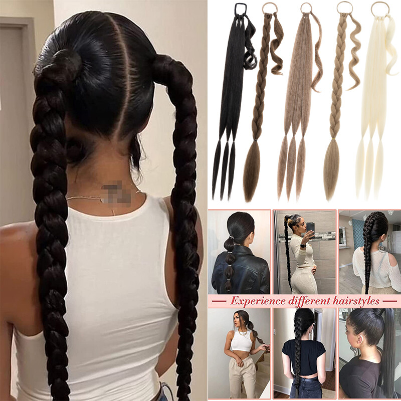 Long Braided Ponytail Hair Extension with Hair Tie Thick Wrap Around Pony Tail