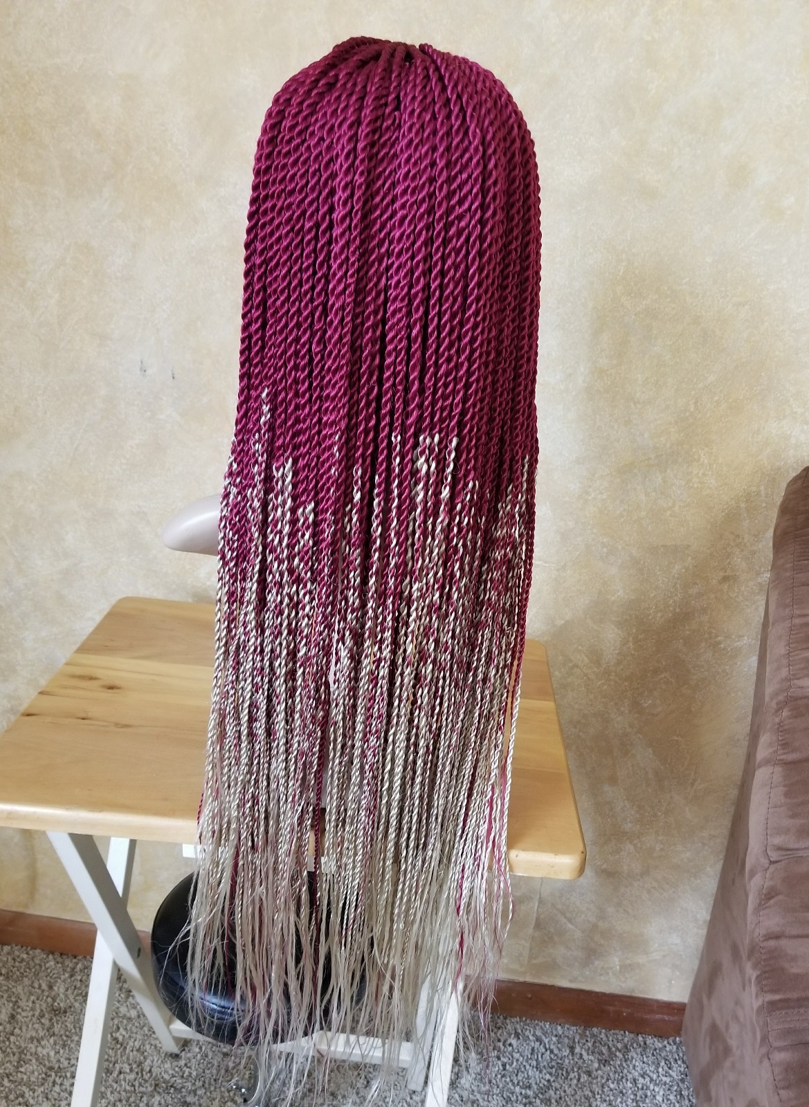 Handmade 22 to 24″ Braid Twist Wig with lace fabric color Red Creme