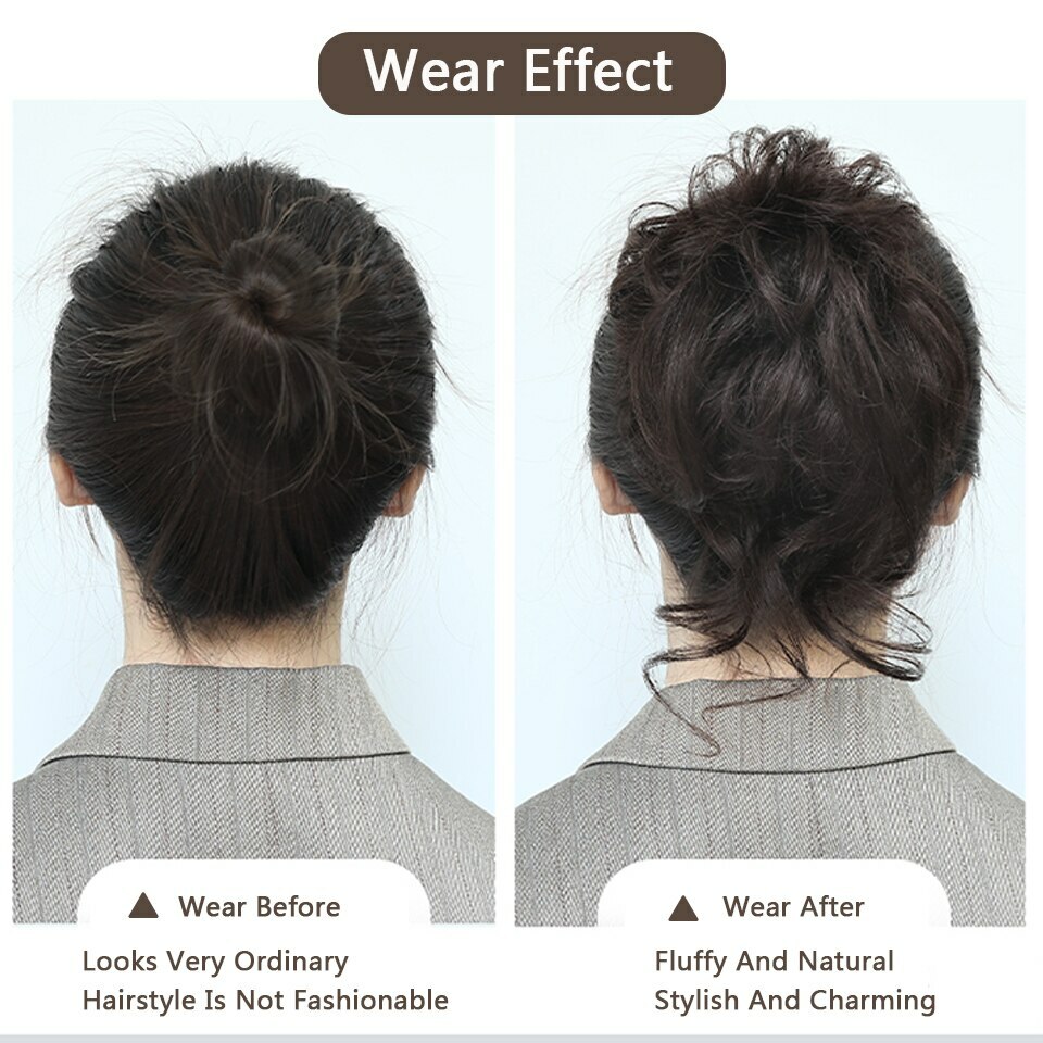 Moño De Pelo Para Mujer Piezas De Cabello Rizado Desordenado Banda Elástica Moda