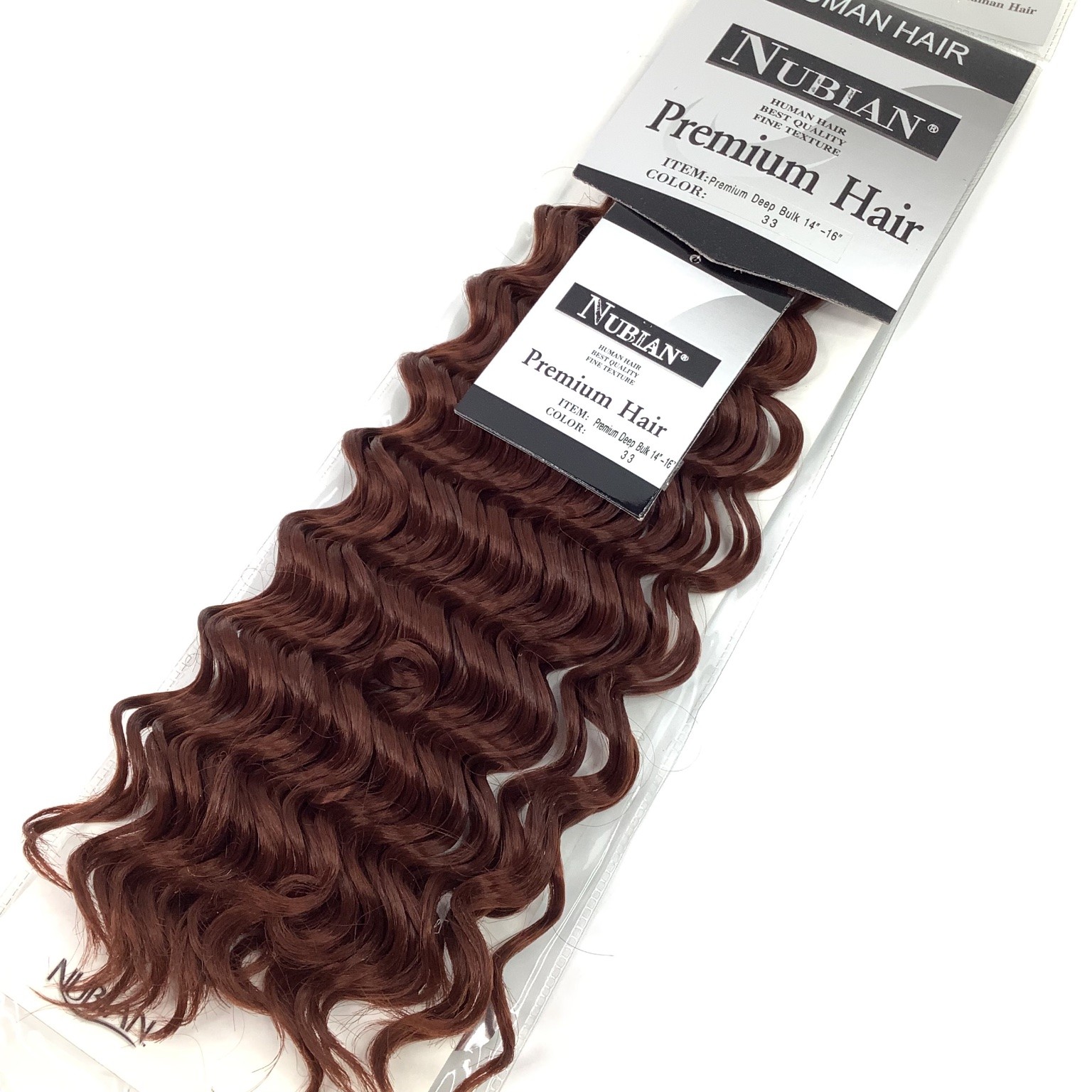 NUBIAN Premium Human Hair Extensions Deep Bulk 14-16″ Color 3.3 Wavy