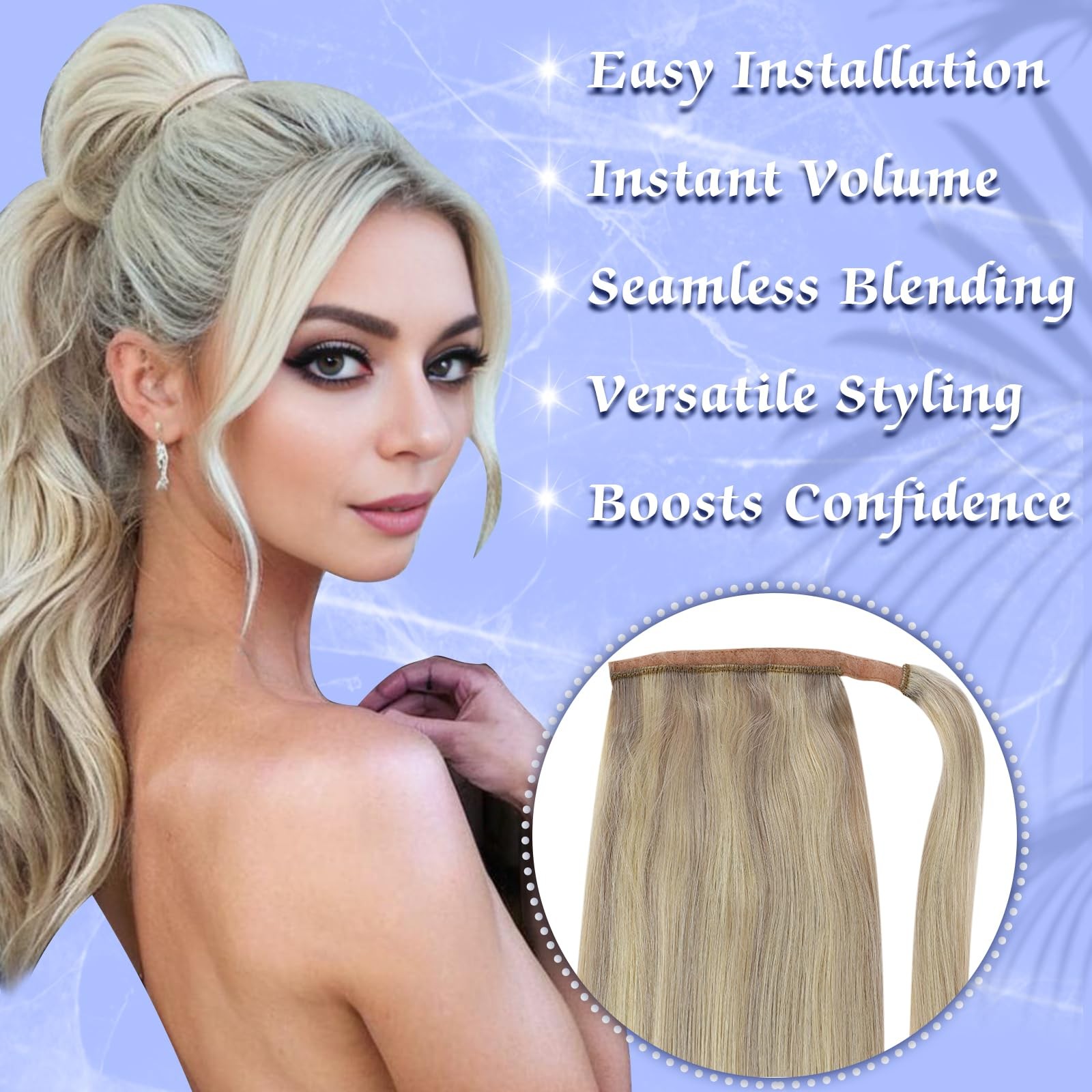 Full Shine Pony Tails Hair Extensions Dirty Blonde Highlights Light Blonde