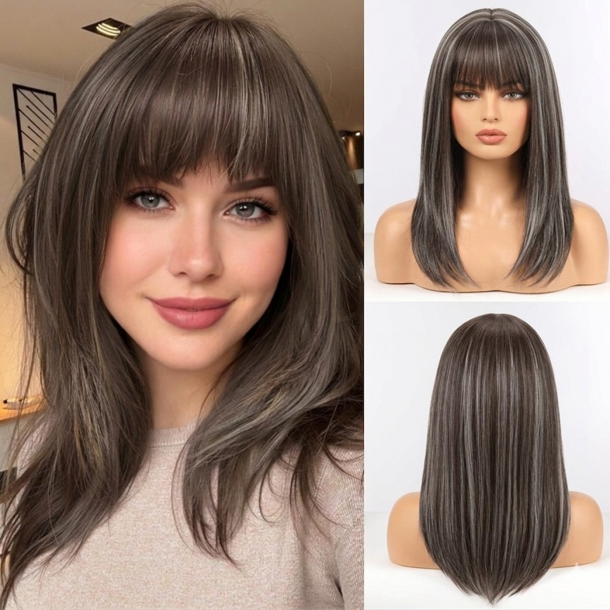 Cosplay Wigs With Bangs Short Straight Synthetic Hair Mixed Brown blonde