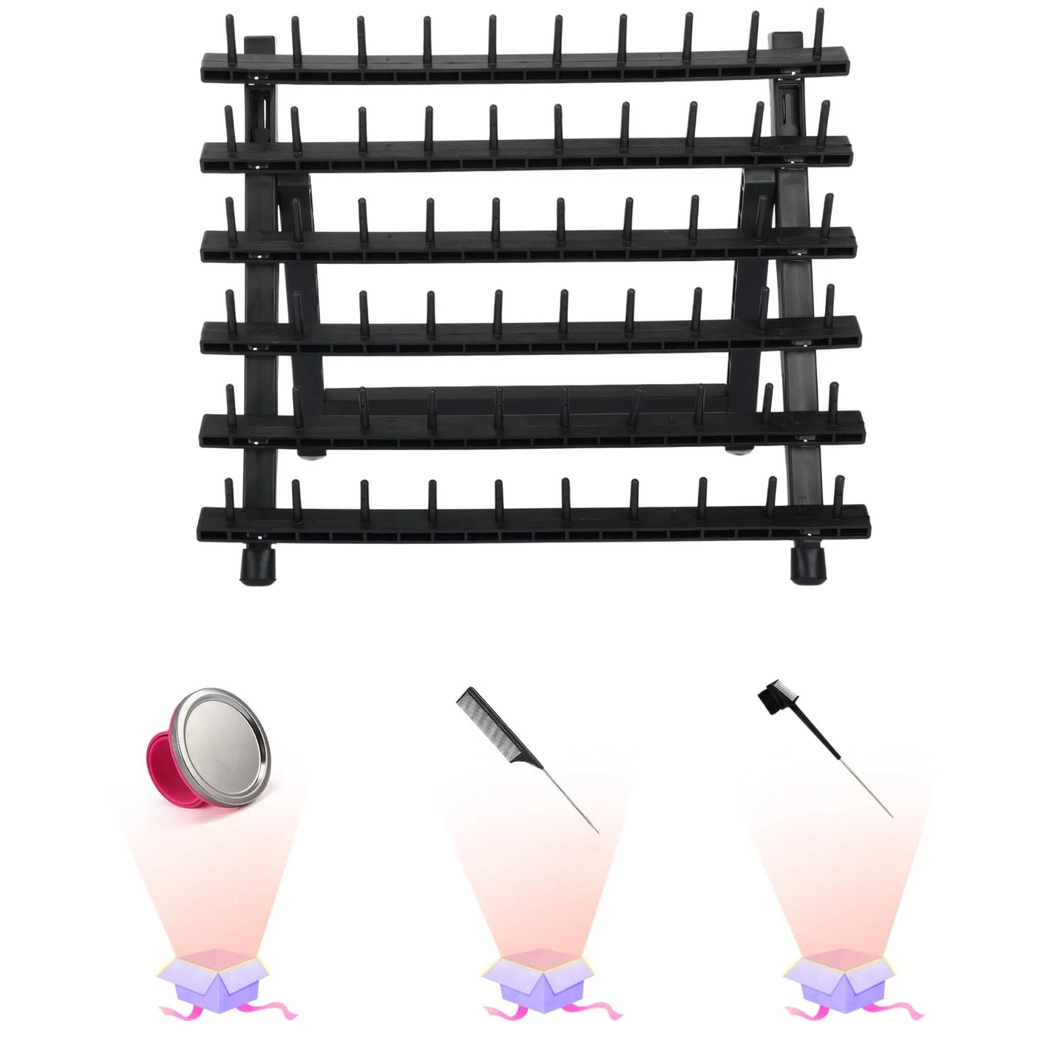 black Braiding Hair Rack with 60 Pegs Standing thread spool Hair Holder with