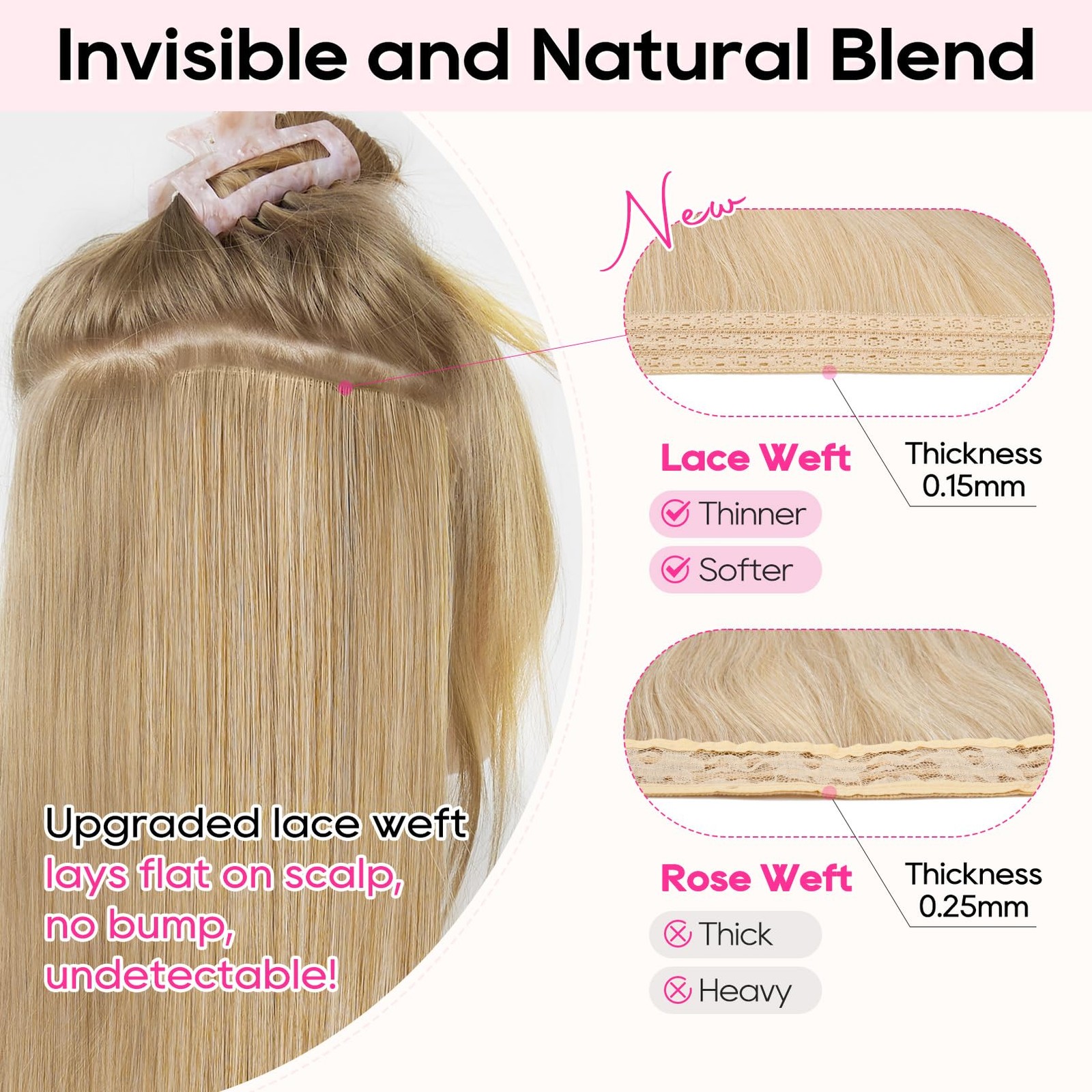 Clip in Hair Extensions, 4PCS Hair Extensions 14″ Short Wavy Invisible Lace W…