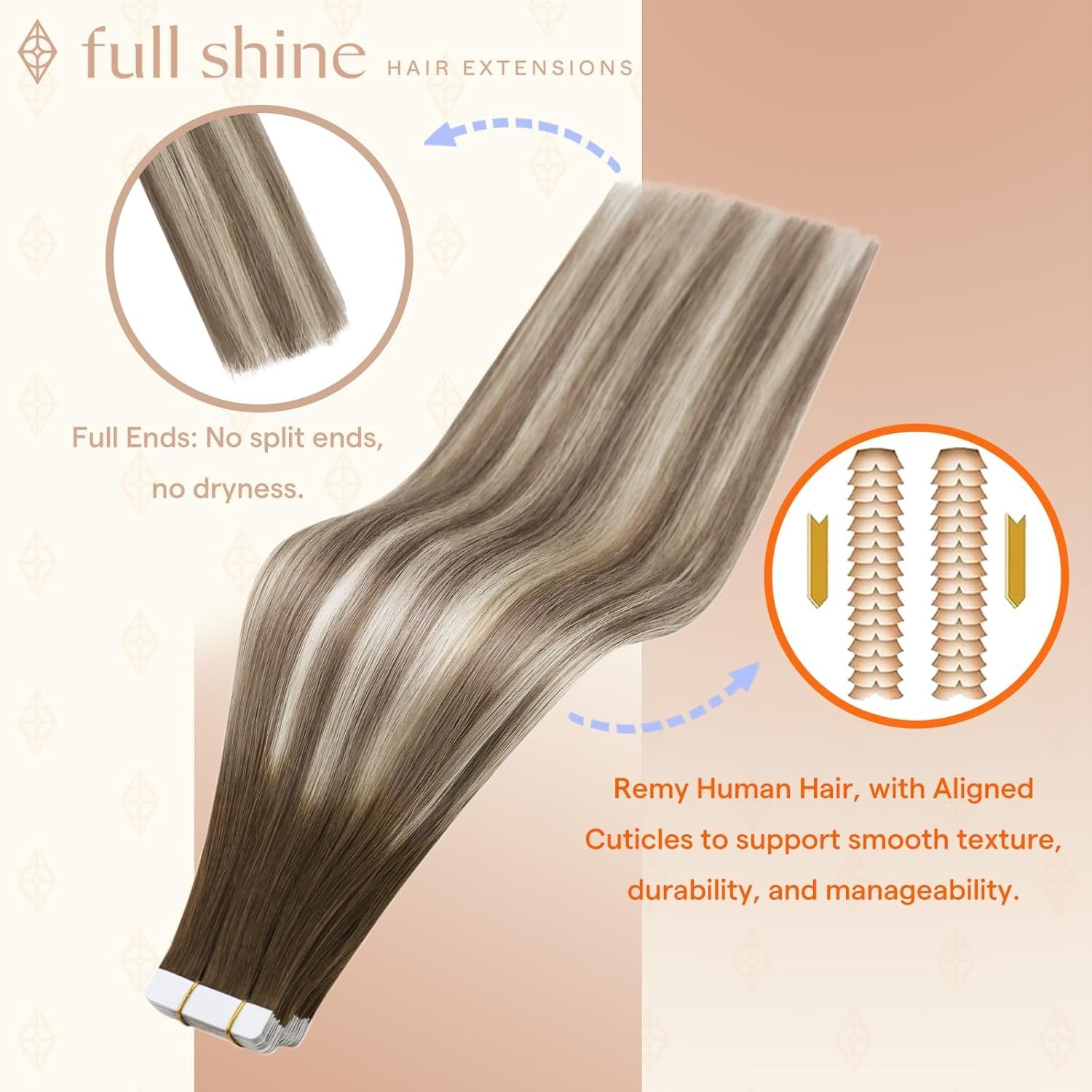 Full Shine Invisible Skin Weft Hair Extensions 18 Inch – 50g for Natural Volume