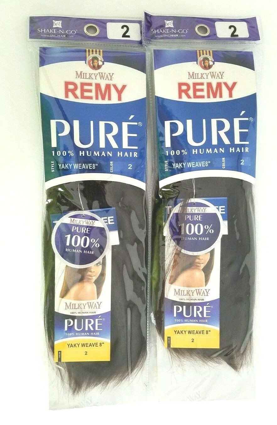 Milky Way Remy 100% Human Hair YAKY Weave Straight 8” #2- 2 packs