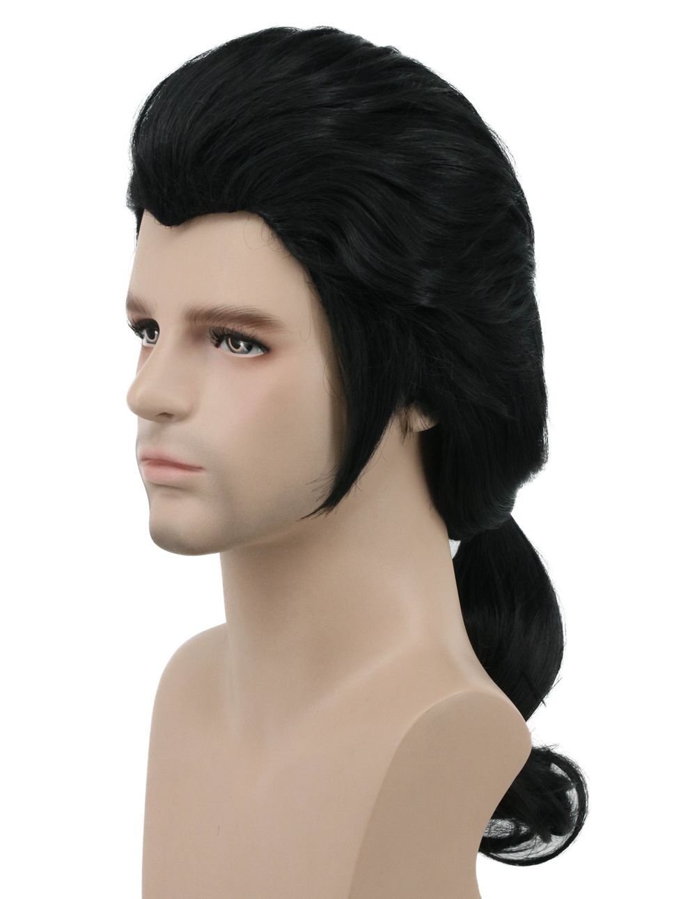Men Long Wave Black Wig Gaston Colonial Wig Halloween Costume Cosplay Wig