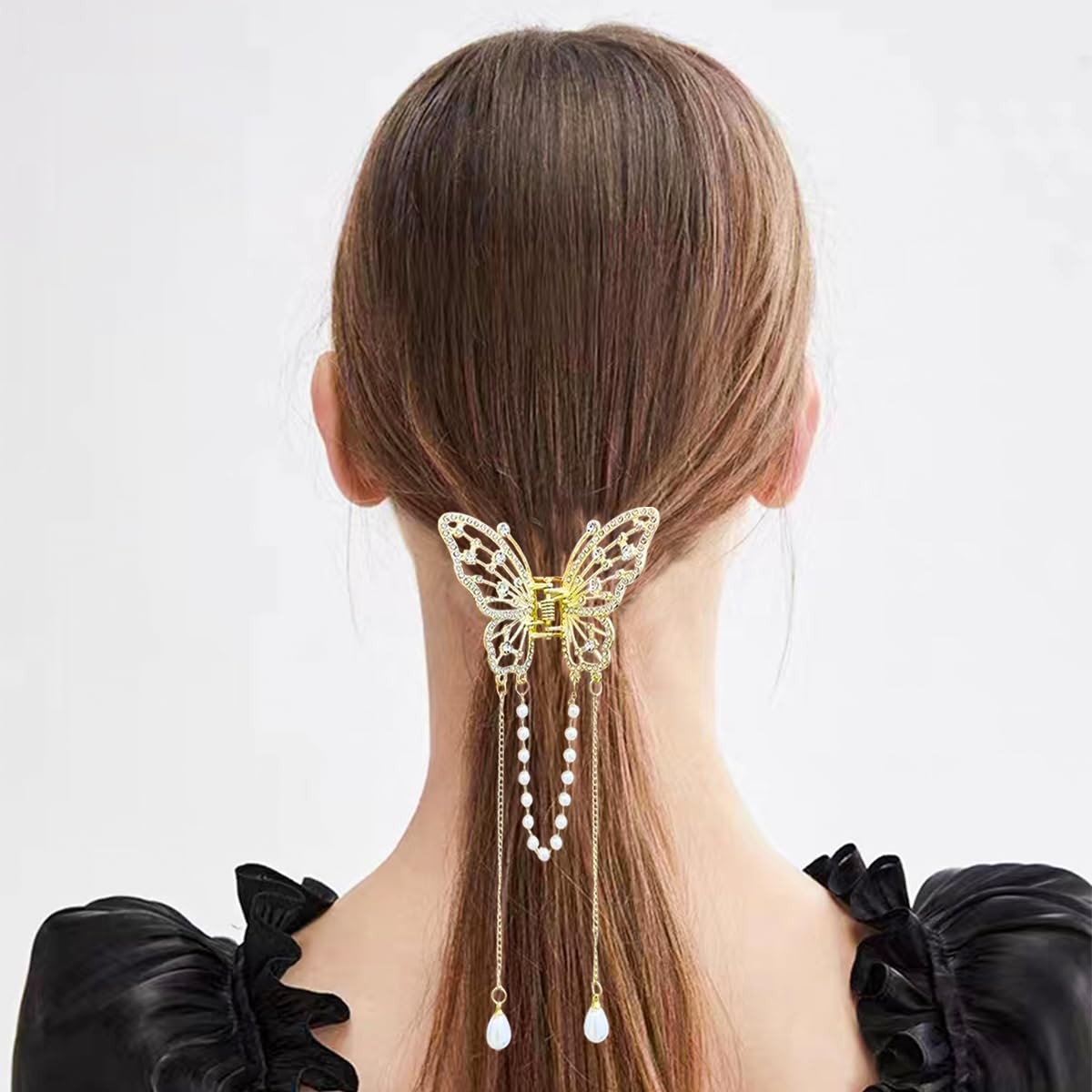 3 Pieces Butterfly Hair Claw Clip Butterfly Tassel Hair Clips Rhinestone Metal E