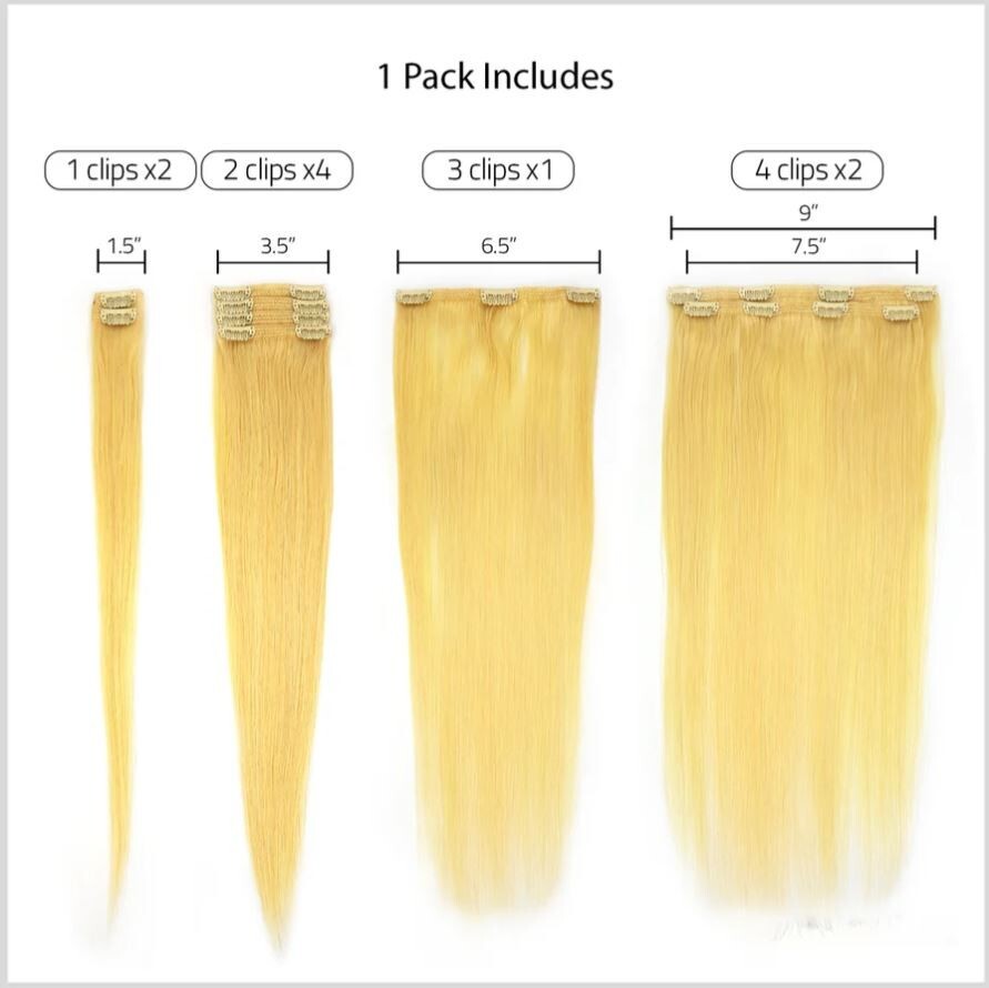 Pure Clip On Extensions – 100% Human Remy Hair – 24″ – Color 18/24 (9 PCS)