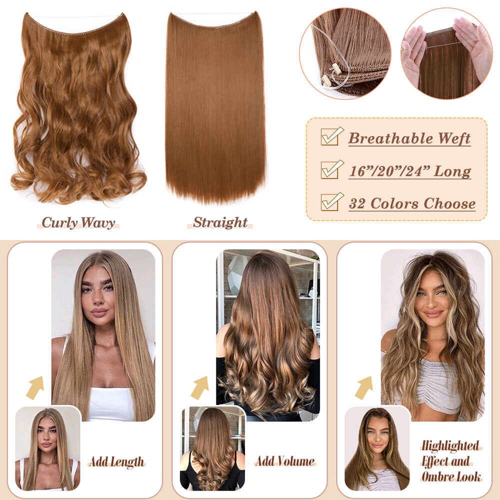 Wire In Hair Extensions Elastic Band Secret Miracle Ring 100% Natural Headband H