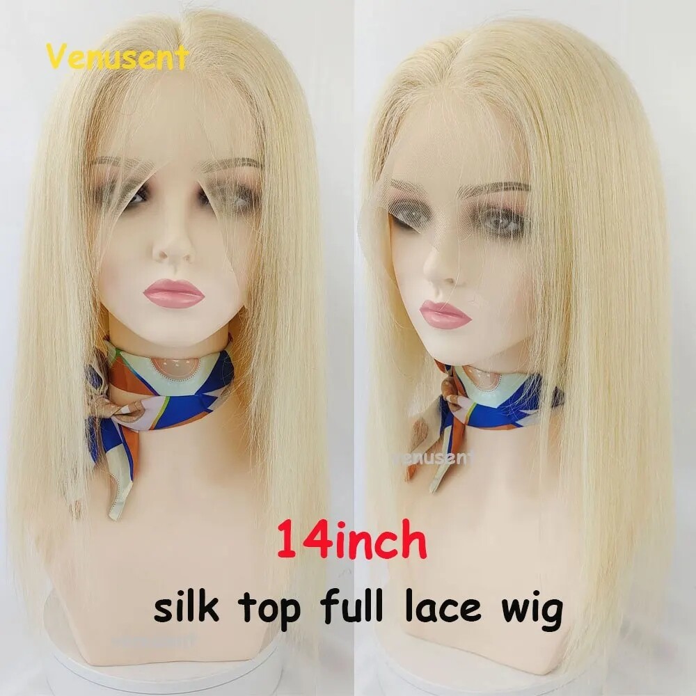 200% Density Light Blonde Full Lace Wig Human Hair Straight for Women #613 26″