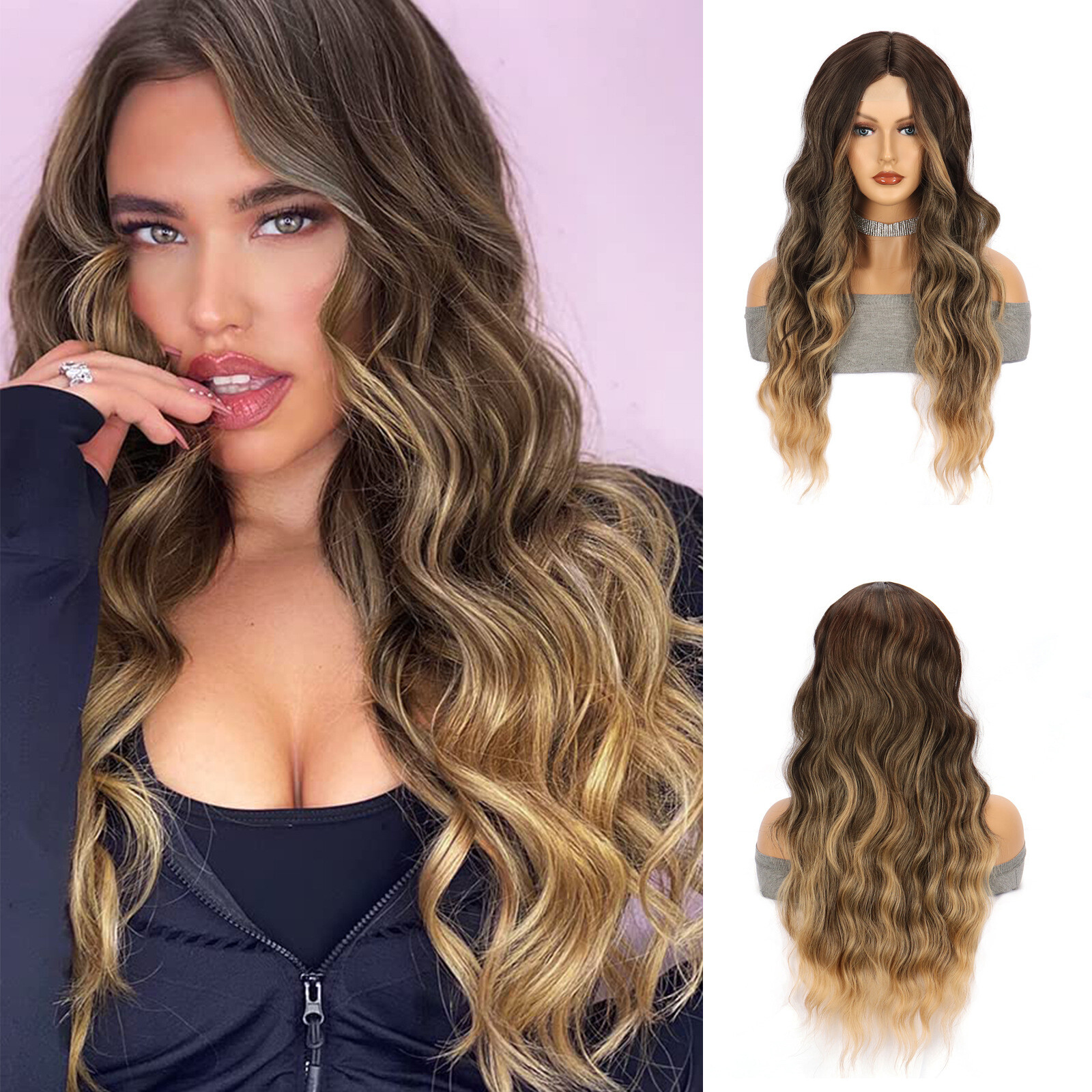 Long Wavy Ombre Brown to Golden Brown Lace Front Wigs 4X2 for Women Daily Party