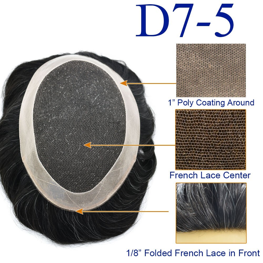 French Lace Mens Toupee Hair System Replacement for Men Poly Pu Around Men Wigs