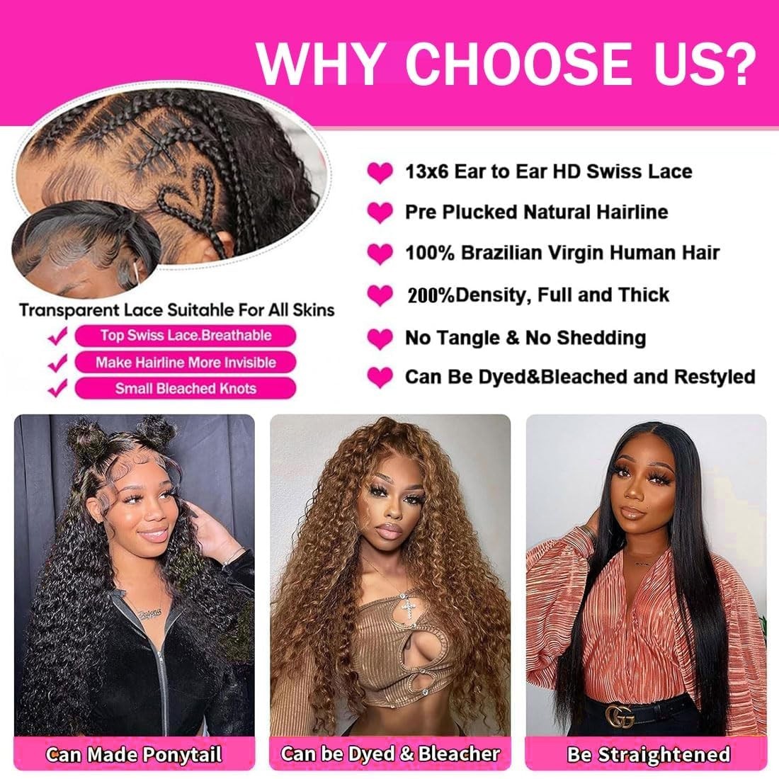 30″ Deep Wave Lace Front Wig – 200 Density, HD Transparent, Pre-Plucked Curly Ha