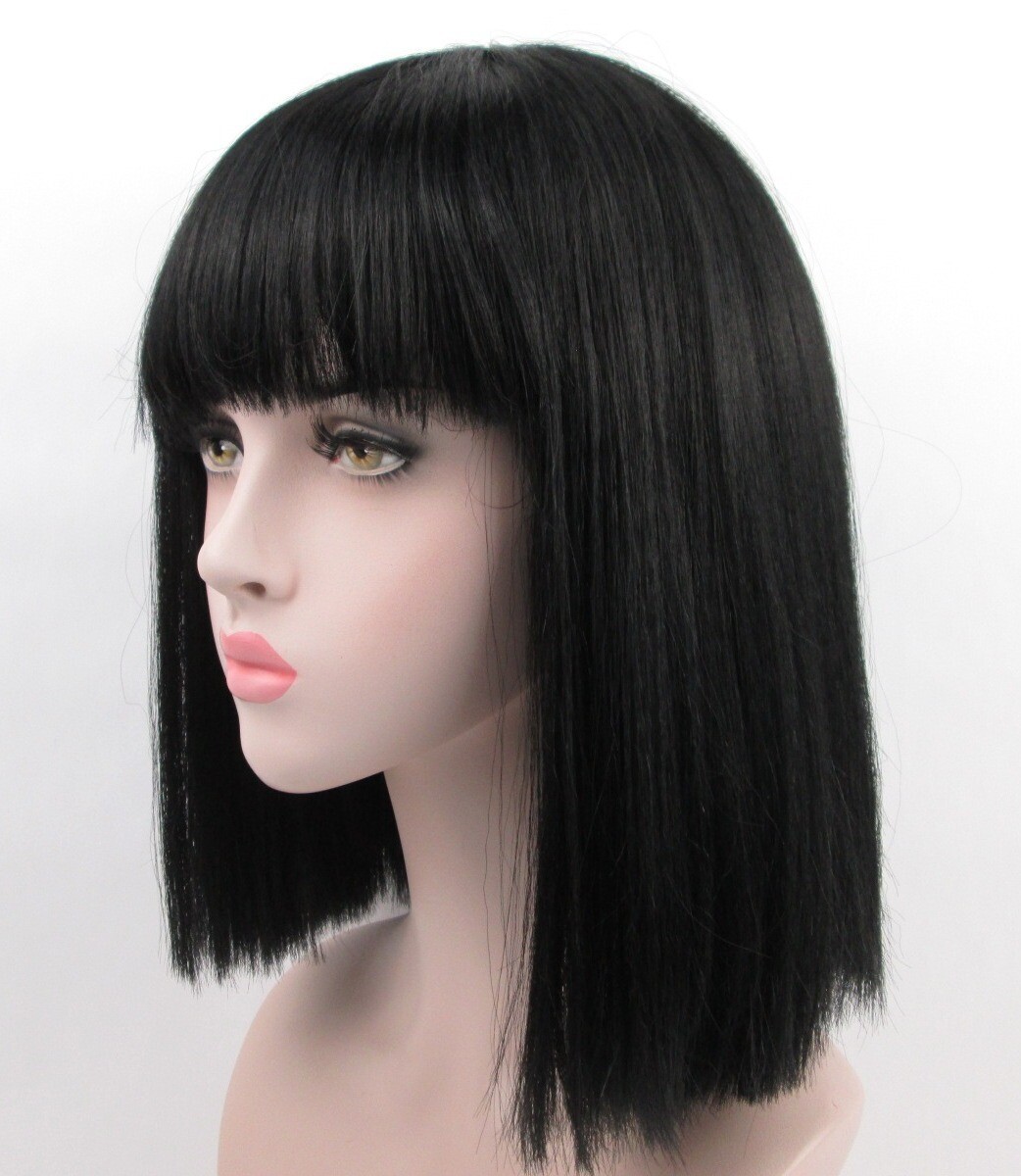WOMEN CLASSIC CLEOPATRA STYLE 14″ STRAIGHT HAIR WIG W/ FULL BANGS SKIN TOP NIDA