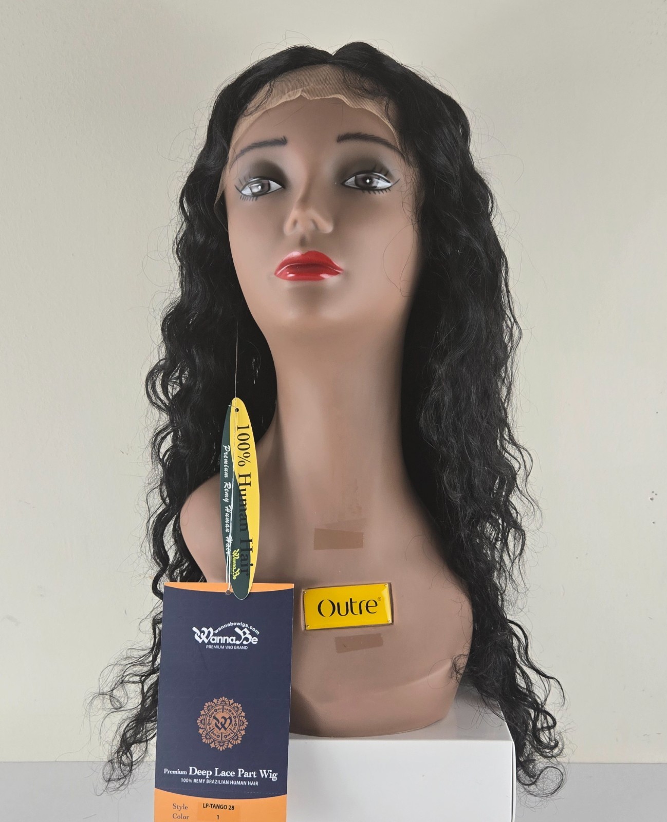 WannaBee Deep Lace Part Curly Human Wig 28″ #1