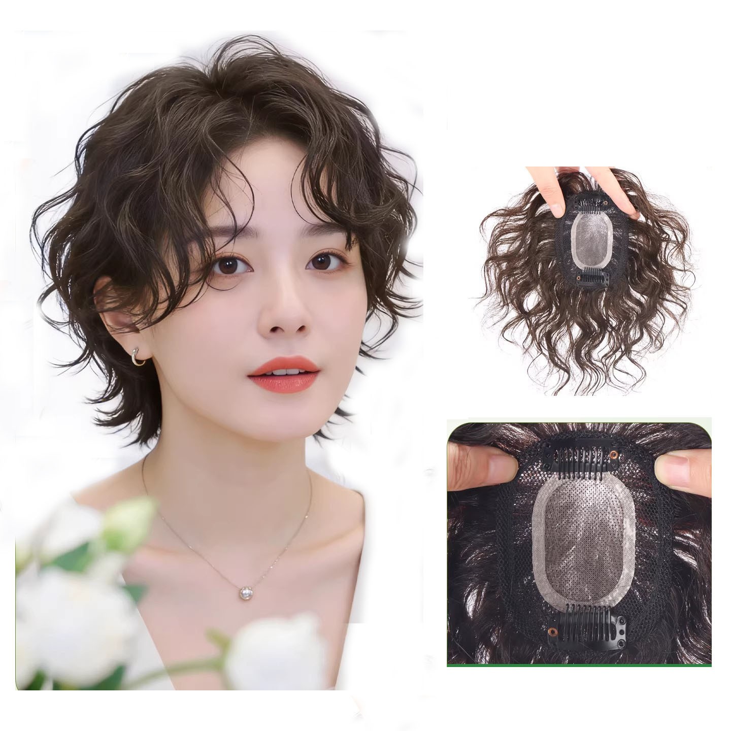 Short Curly Wavy Clip In Human Hair Toppers For Loss Thin Hair Top Replacement
