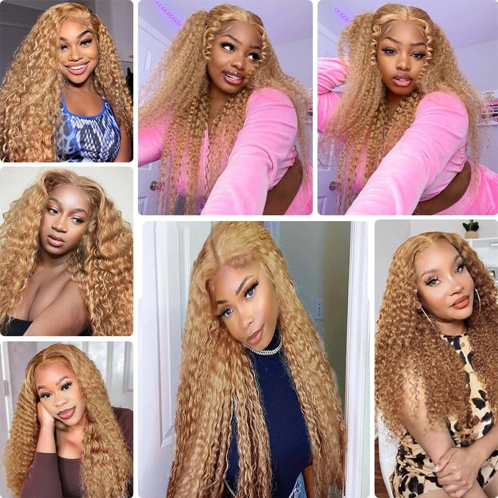Biliisyff Honey Blonde Human Hair Color 27 Water Wave 24 26 28 Inch