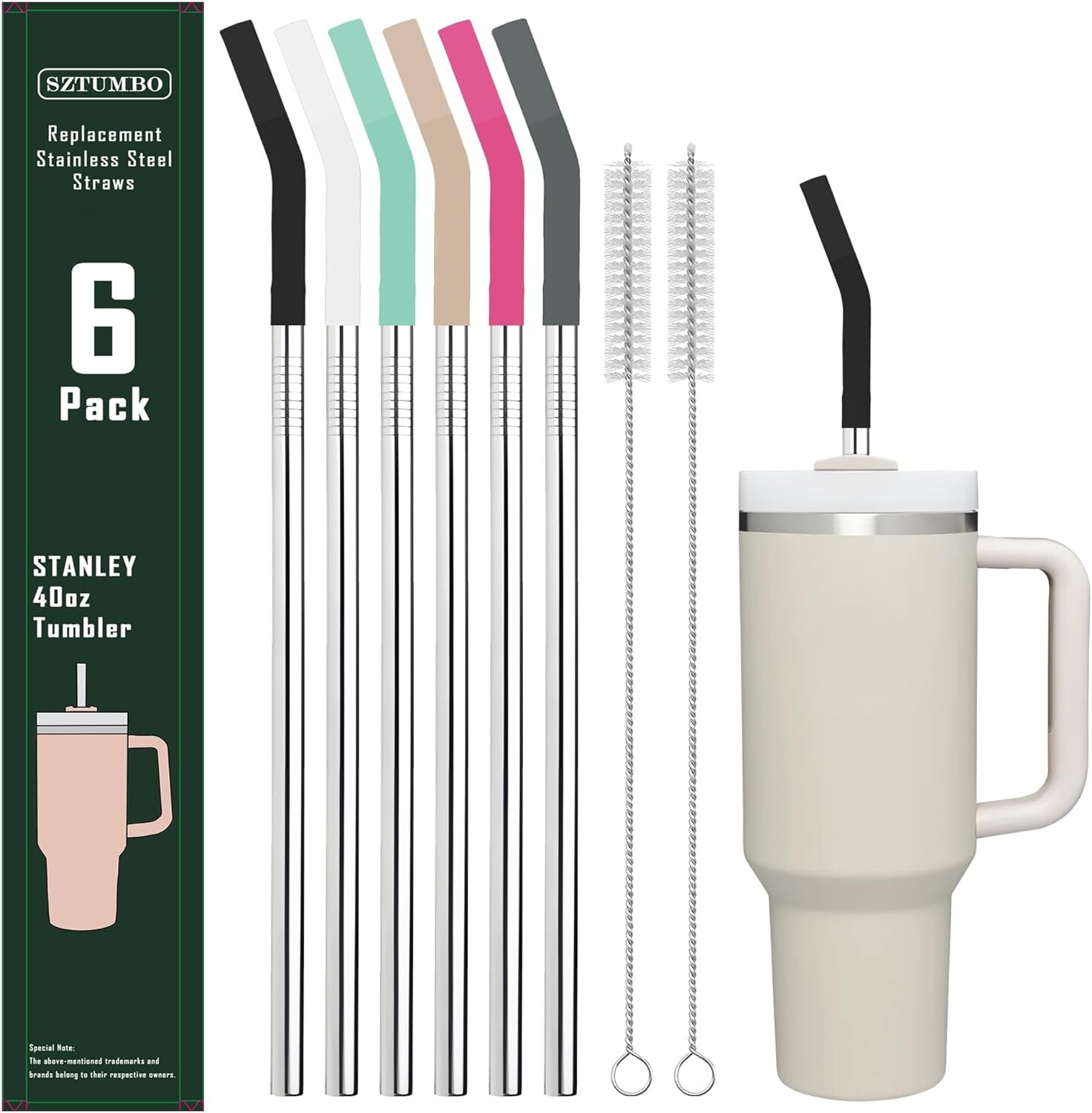 6 Pack 12 Inch Reusable Metal Stainless Steel Straight 12”, Silver(G)