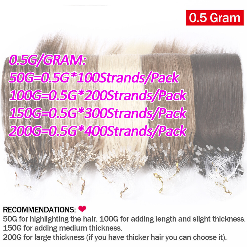 Micro Ring Loop Tip 100% Remy Human Hair Extensions Micro Beads Link Full Head
