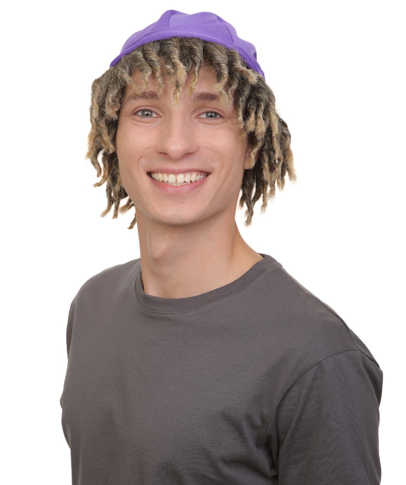 Adult Men’s Animated Movie Explorer Teenage Son Mix-grey Dreadlock Wig with Hat